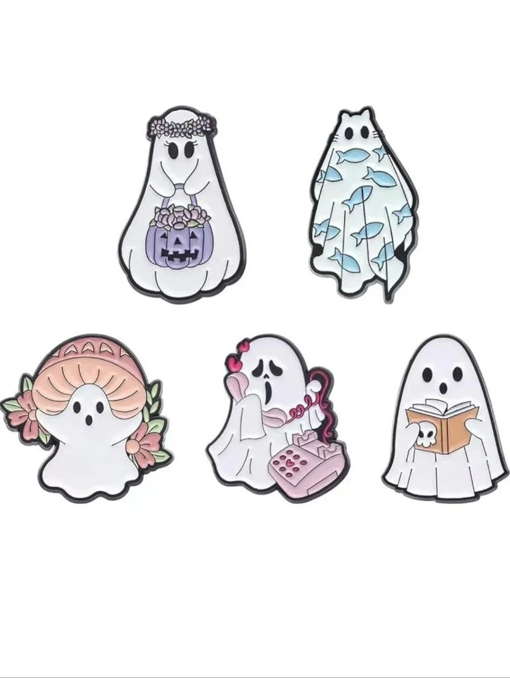Cute Ghost Enamel Pin Set - White & Pastel Colors